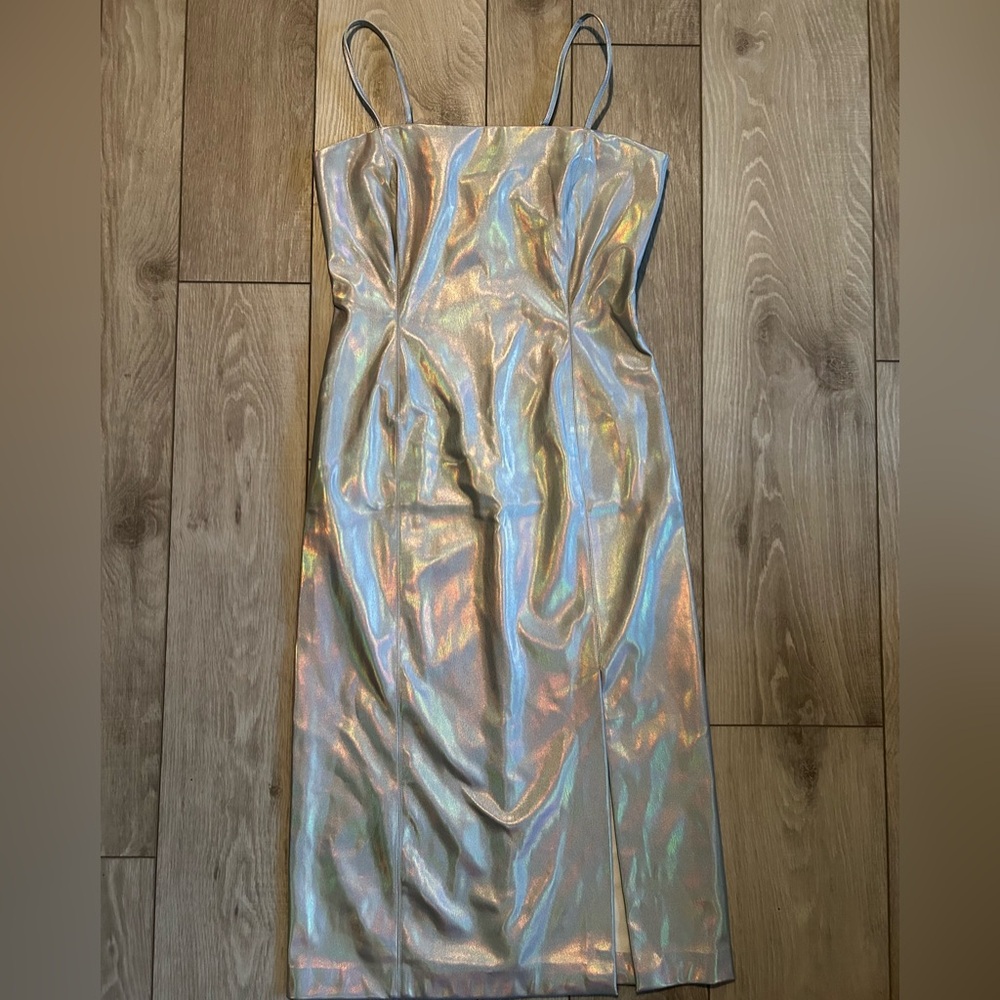 NEW Steve Madden Silver Metallic Vegan Leather Sleeveless Midi Dress Size M